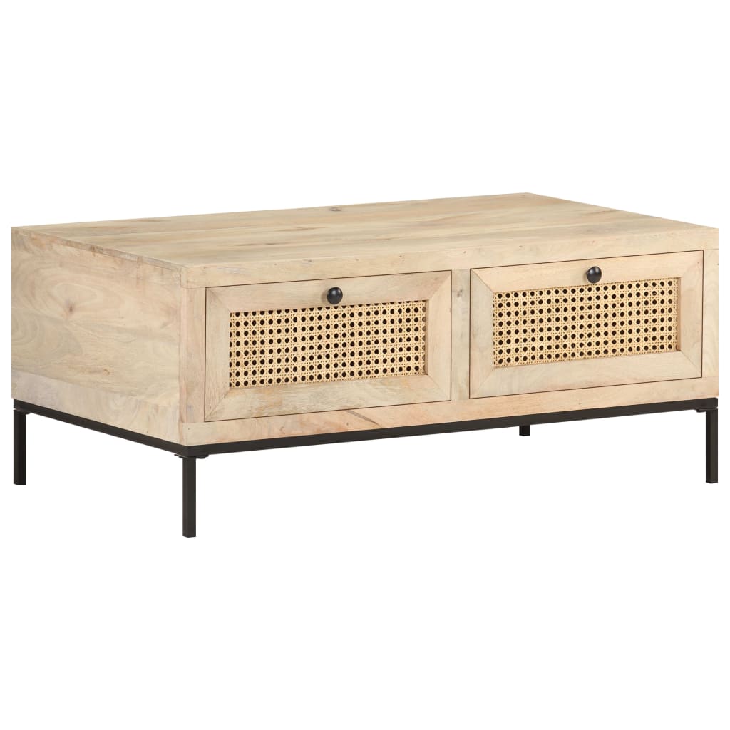Salontafel 90X50X37 Cm Massief Mangohout En Natuurlijk Riet Mozaïek