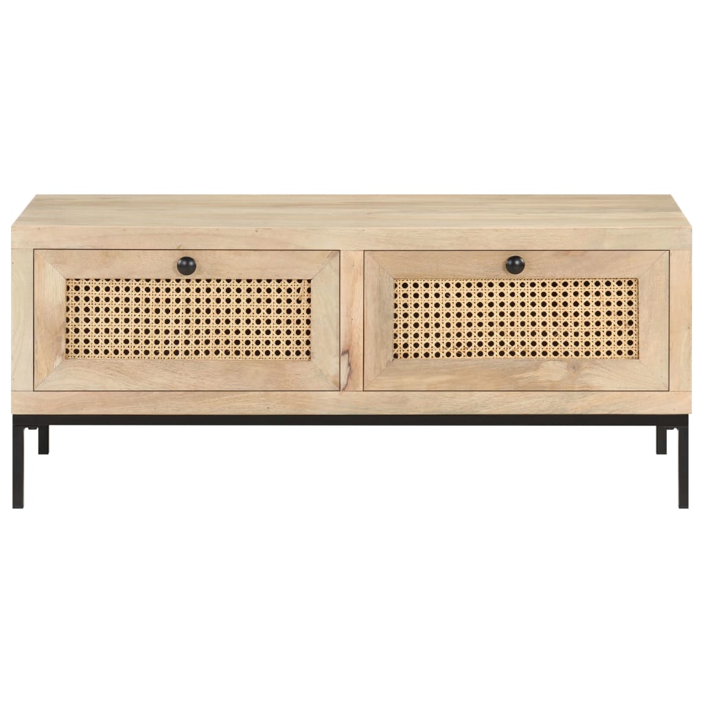 Salontafel 90X50X37 Cm Massief Mangohout En Natuurlijk Riet Mozaïek