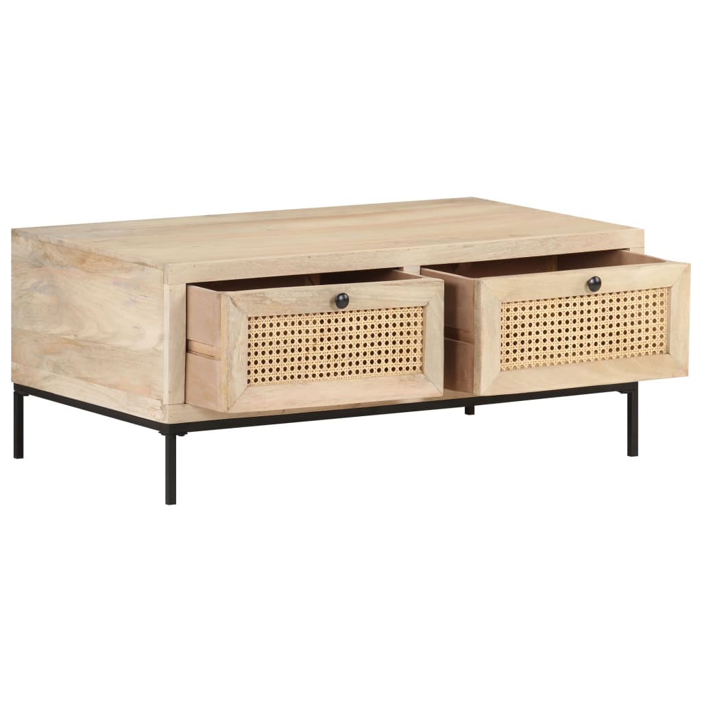 Salontafel 90X50X37 Cm Massief Mangohout En Natuurlijk Riet Mozaïek