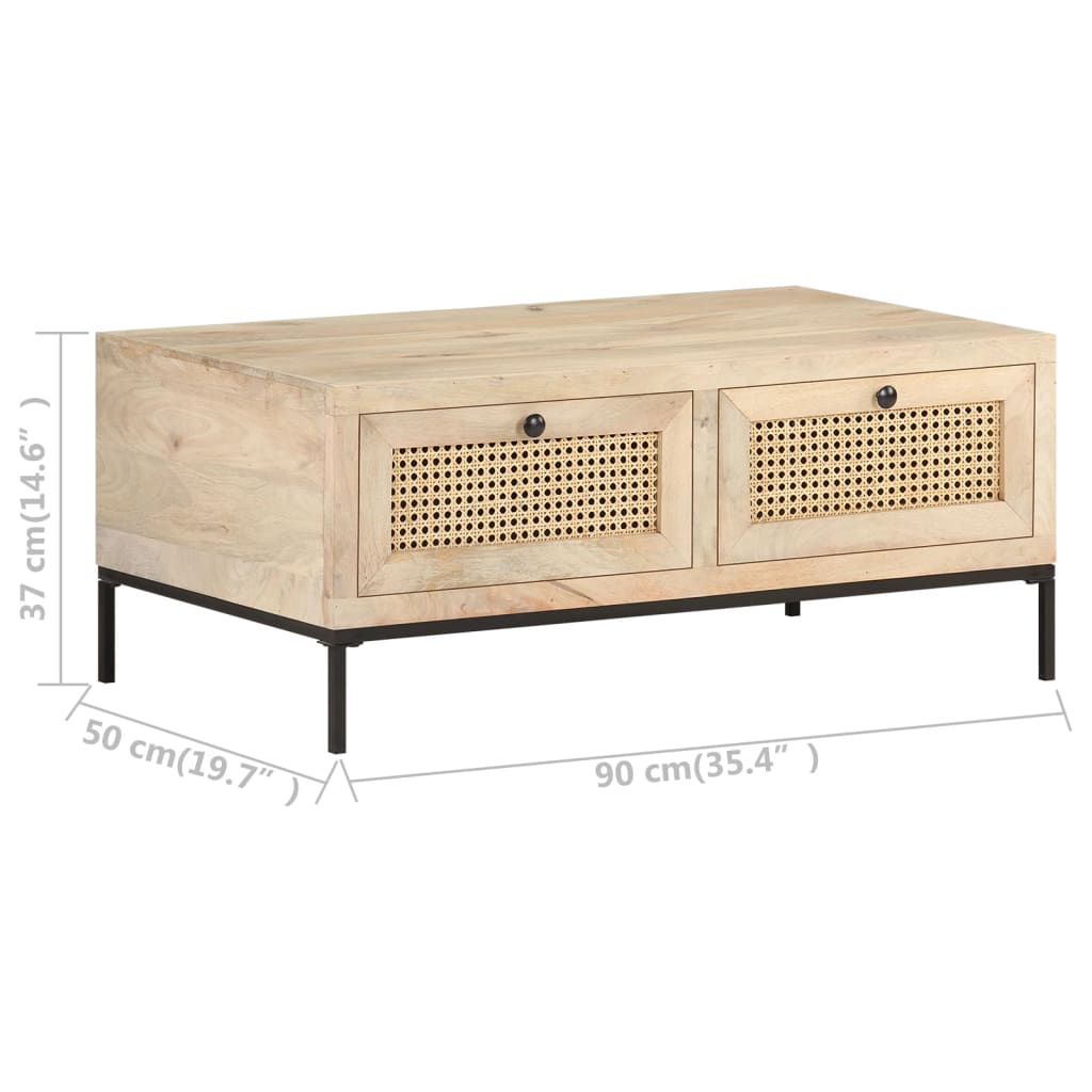 Salontafel 90X50X37 Cm Massief Mangohout En Natuurlijk Riet Mozaïek