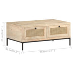 Salontafel 90X50X37 Cm Massief Mangohout En Natuurlijk Riet Mozaïek