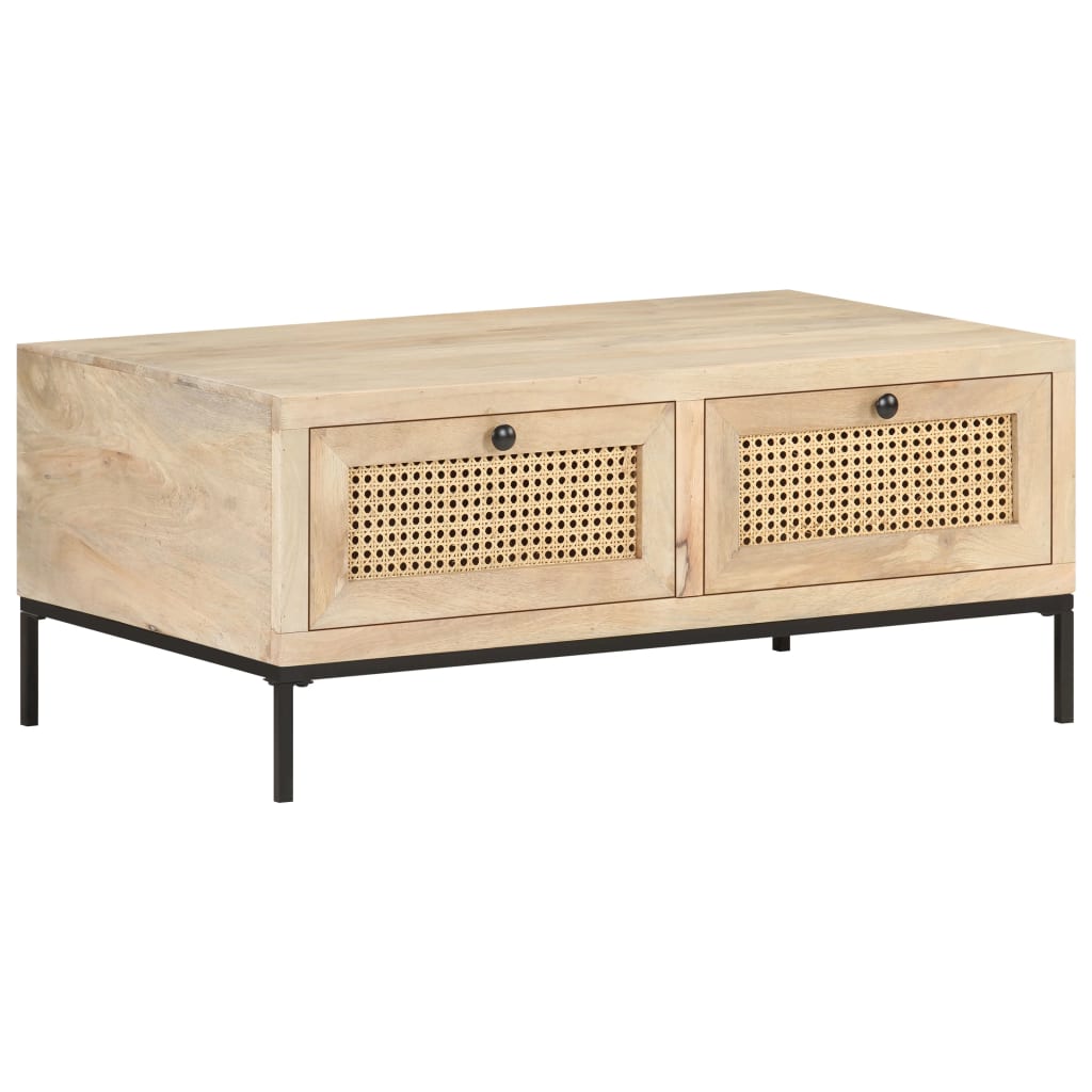 Salontafel 90X50X37 Cm Massief Mangohout En Natuurlijk Riet Mozaïek