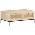 Salontafel 90X50X37 Cm Massief Mangohout En Natuurlijk Riet Mozaïek