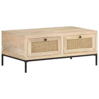Salontafel 90X50X37 Cm Massief Mangohout En Natuurlijk Riet Mozaïek