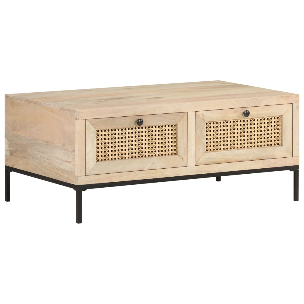 Salontafel 90X50X37 Cm Massief Mangohout En Natuurlijk Riet Mozaïek