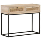 Wandtafel 100X35X76 Cm Massief Mangohout En Natuurlijk Riet Mozaïek