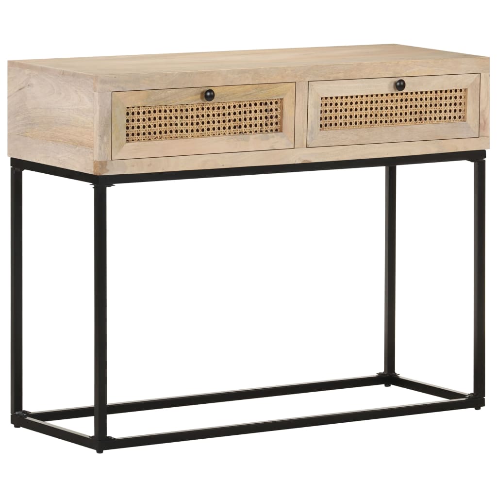 Wandtafel 100X35X76 Cm Massief Mangohout En Natuurlijk Riet Mozaïek