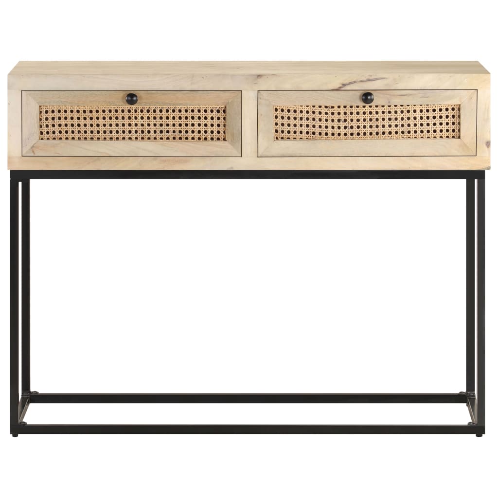 Wandtafel 100X35X76 Cm Massief Mangohout En Natuurlijk Riet Mozaïek