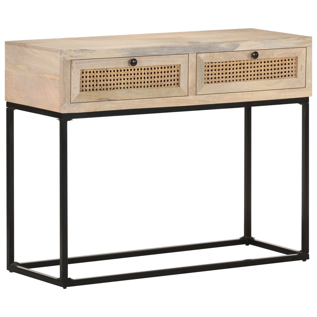 Wandtafel 100X35X76 Cm Massief Mangohout En Natuurlijk Riet Mozaïek