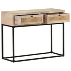 Wandtafel 100X35X76 Cm Massief Mangohout En Natuurlijk Riet Mozaïek