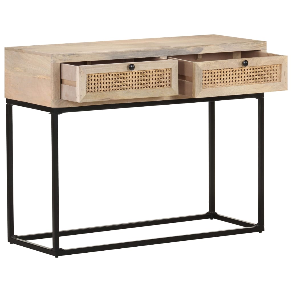 Wandtafel 100X35X76 Cm Massief Mangohout En Natuurlijk Riet Mozaïek