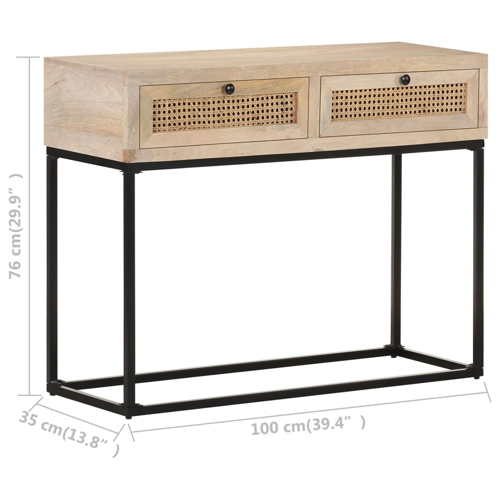 Wandtafel 100X35X76 Cm Massief Mangohout En Natuurlijk Riet Mozaïek