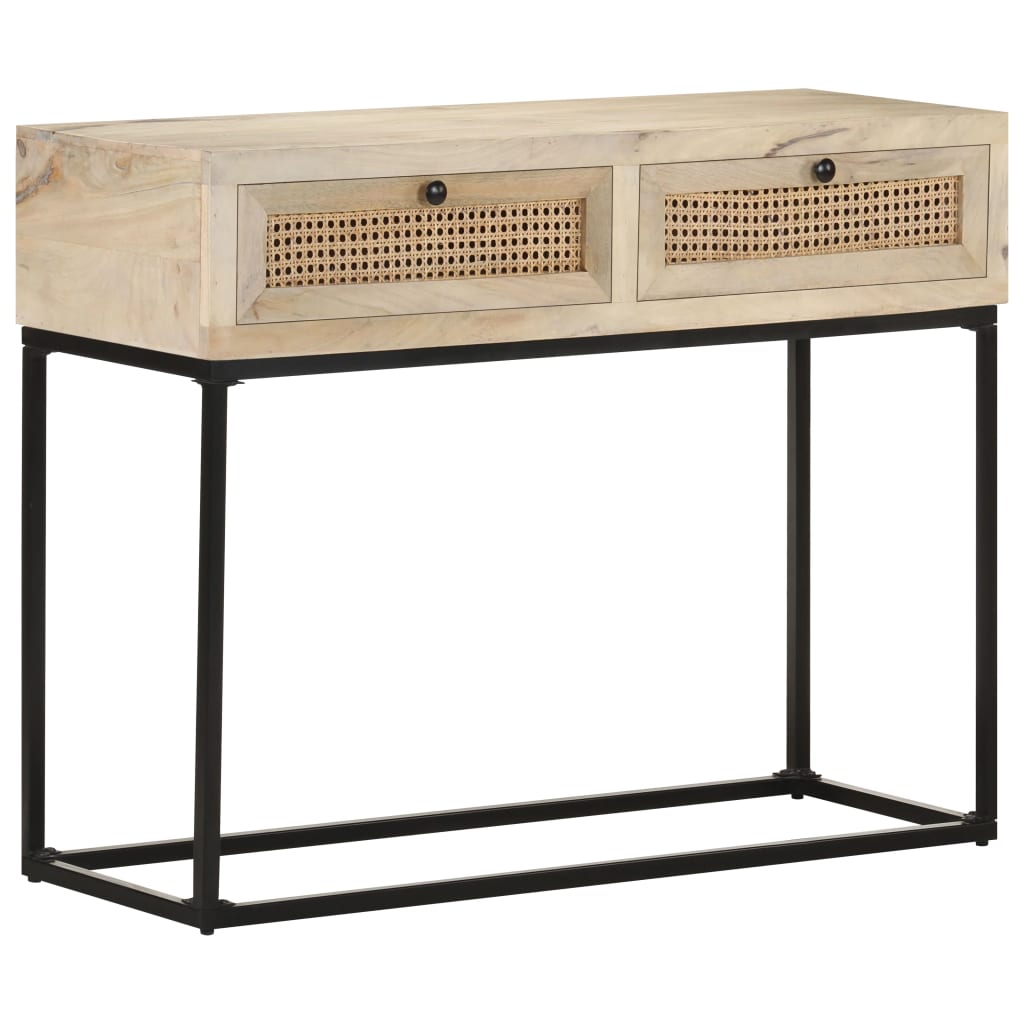 Wandtafel 100X35X76 Cm Massief Mangohout En Natuurlijk Riet Mozaïek