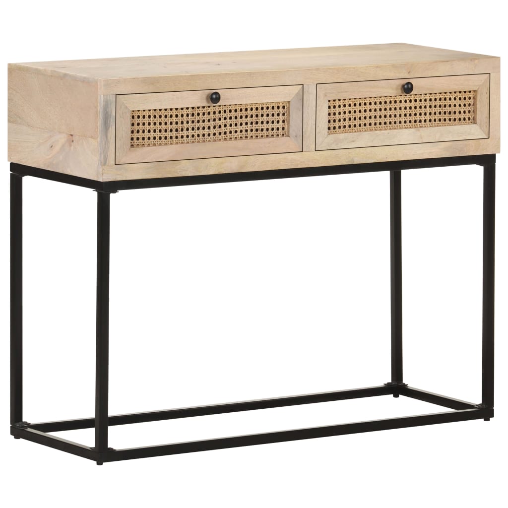 Wandtafel 100X35X76 Cm Massief Mangohout En Natuurlijk Riet Mozaïek