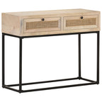 Wandtafel 100X35X76 Cm Massief Mangohout En Natuurlijk Riet Mozaïek