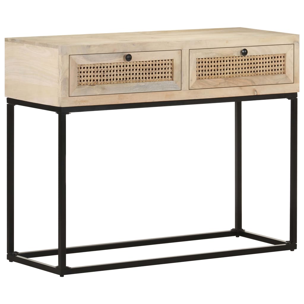 Wandtafel 100X35X76 Cm Massief Mangohout En Natuurlijk Riet Mozaïek