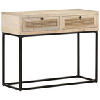 Wandtafel 100X35X76 Cm Massief Mangohout En Natuurlijk Riet Mozaïek