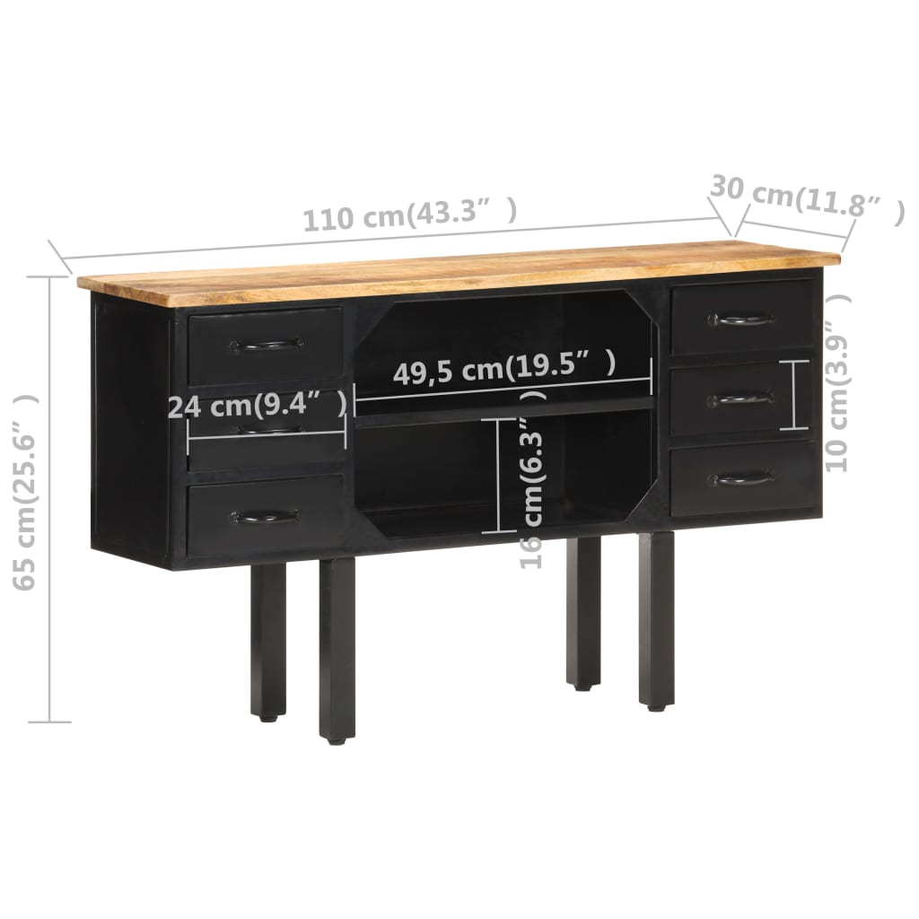 Dressoir 110X30X65 Cm Massief Ruw Mangohout En Staal Bruin