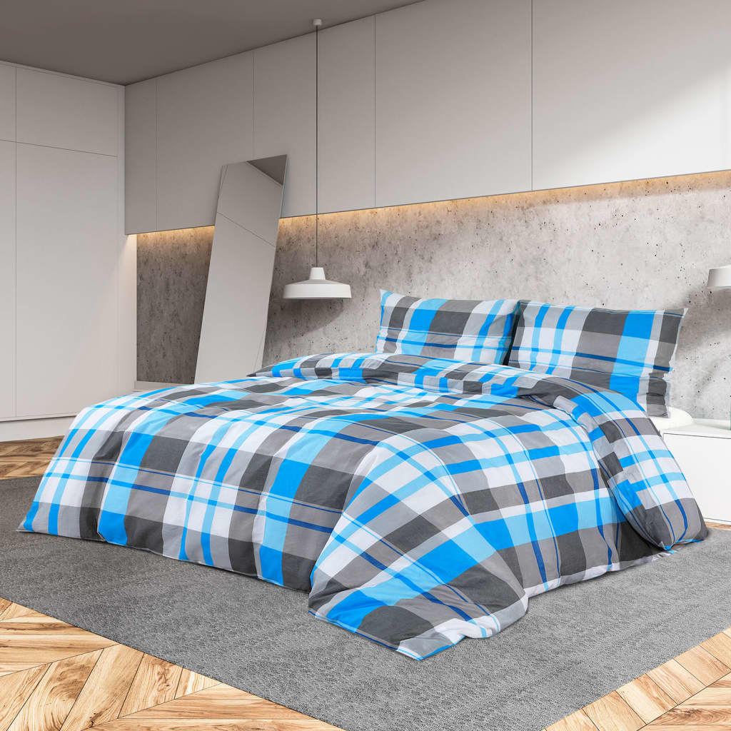 Dekbedovertrekset 135X200 Cm Katoen Blauw En Grijs