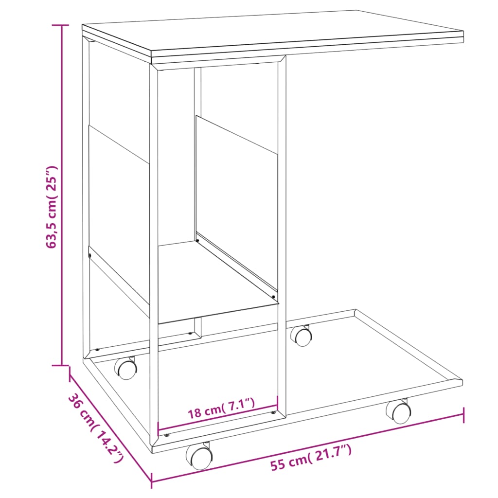 Bijzettafel Met Wieltjes 55X36X63,5 Cm Bewerkt Hout