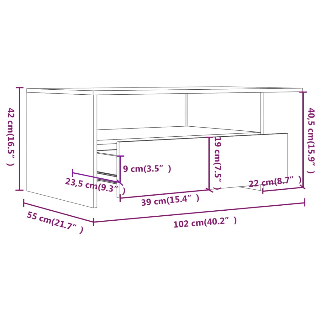 Salontafel 102X55X42 Cm Bewerkt Hout Zwart
