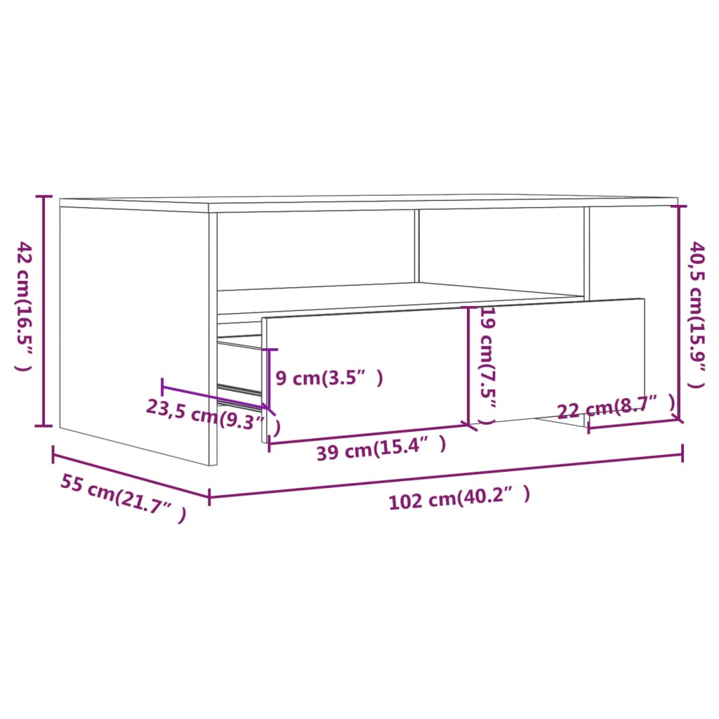 Salontafel 102X55X42 Cm Bewerkt Hout