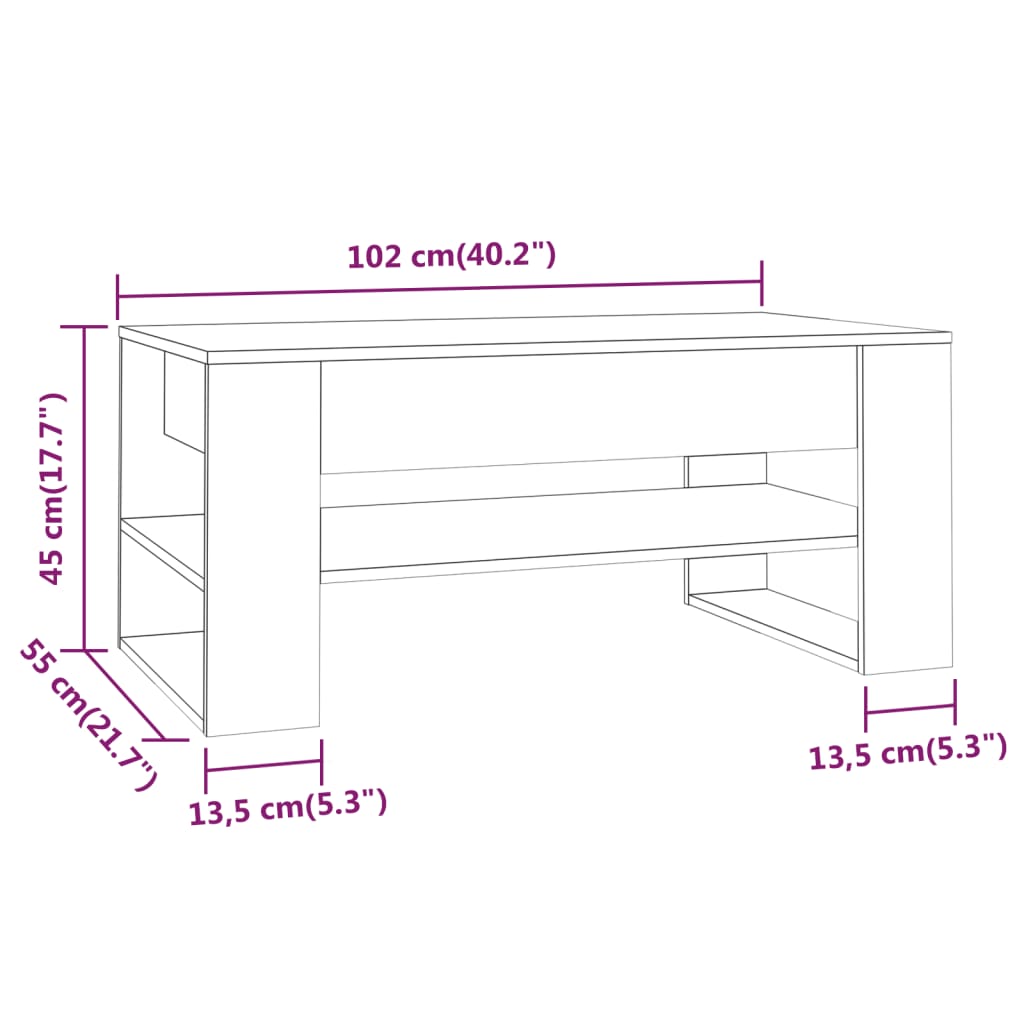 Salontafel 102X55X45 Cm Bewerkt Hout Eikenkleurig