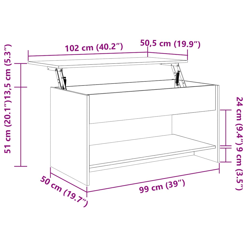 Salontafel 102X50X52,5 Cm Bewerkt Hout Kleurig