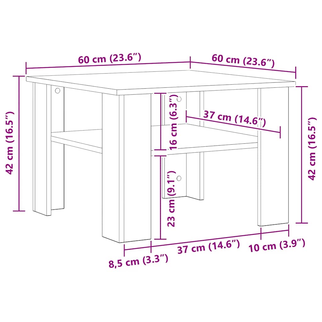Salontafel 60X60X42 Cm Bewerkt Hout Kleurig