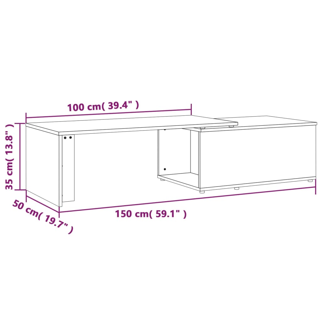 Salontafel 150X50X35 Cm Bewerkt Hout Grijs