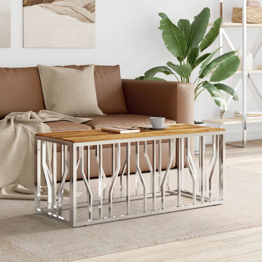 Salontafel Roestvrij Staal En Massief Acacia