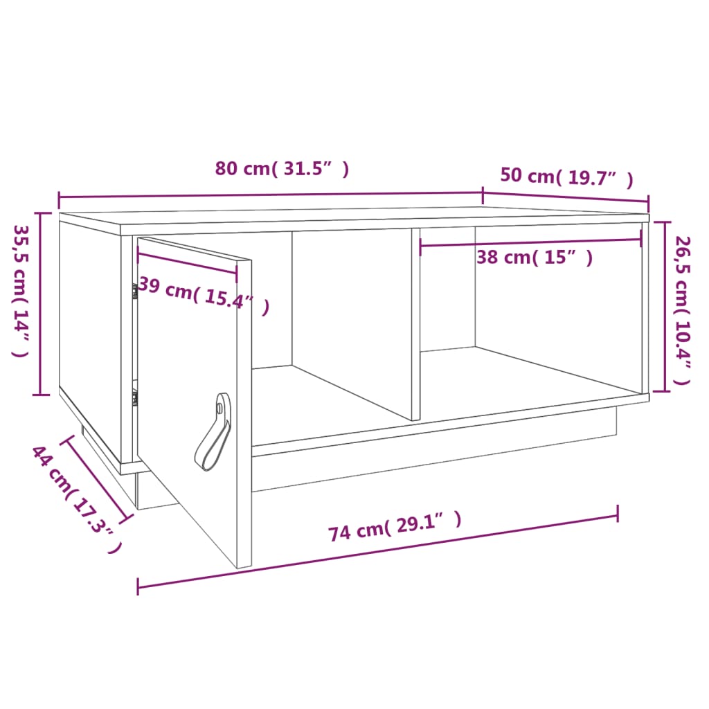 Salontafel 80X50X35,5 Cm Massief Grenenhout