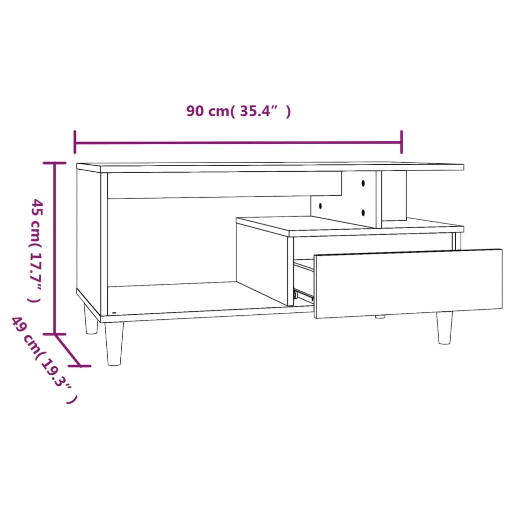Salontafel 90X49X45 Cm Bewerkt Hout
