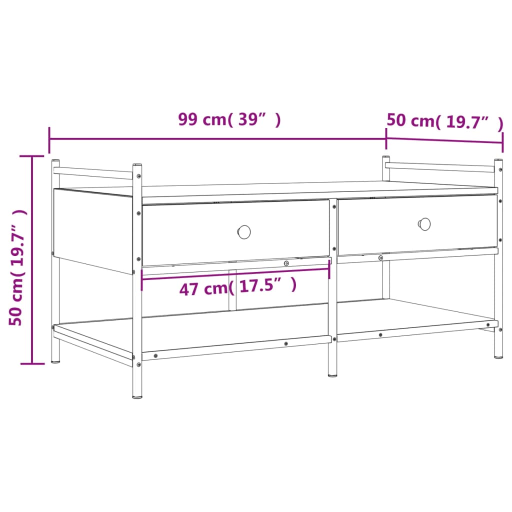 Salontafel 99X50X50 Cm Bewerkt Hout Kleurig