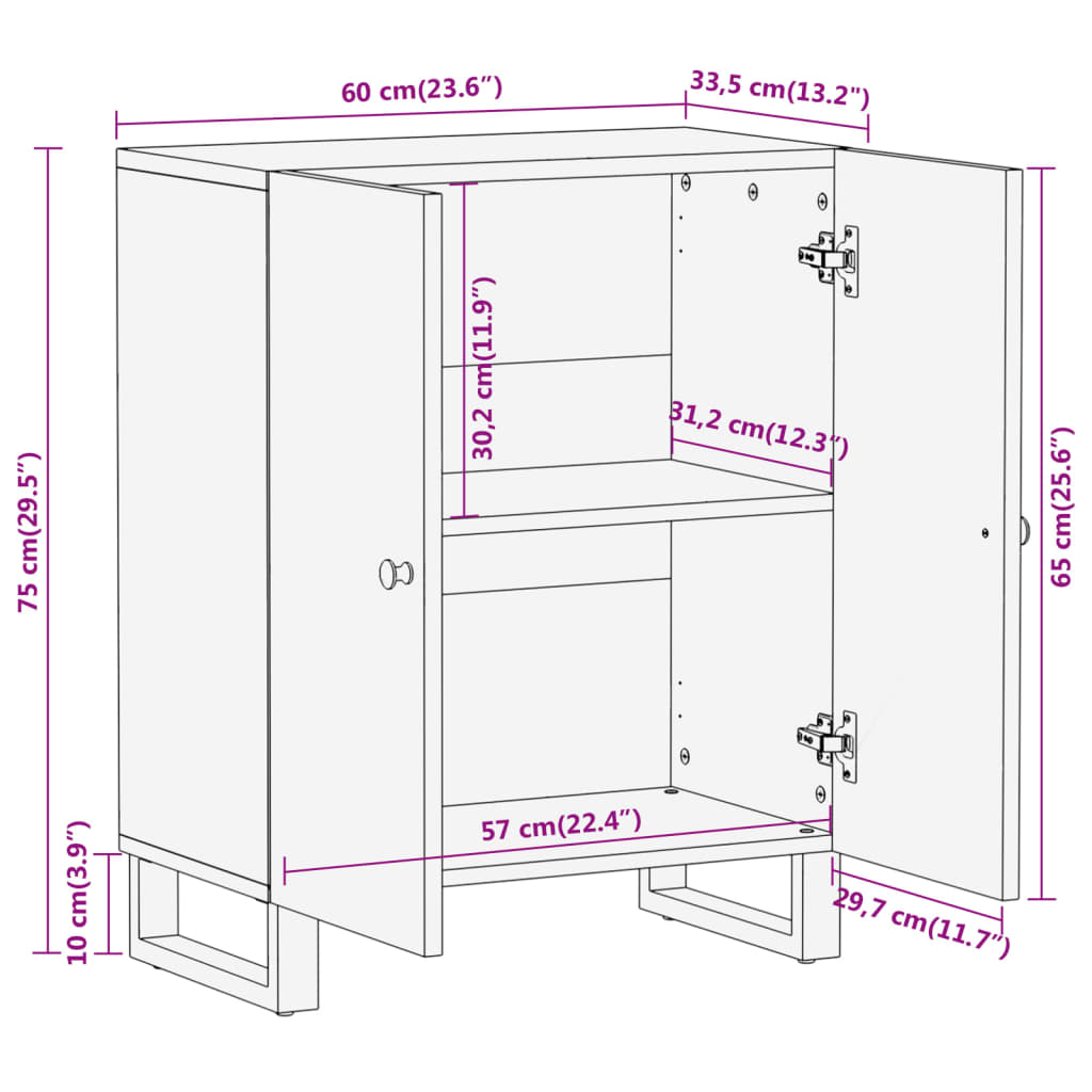 Dressoir 60X33,5X75 Cm Massief Mangohout Bruin En Zwart
