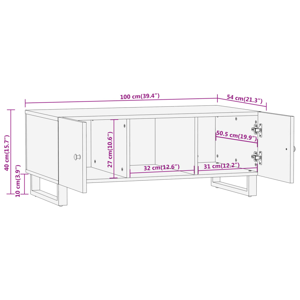 Salontafel 100X54X40 Cm Massief Mangohout Bruin En Zwart