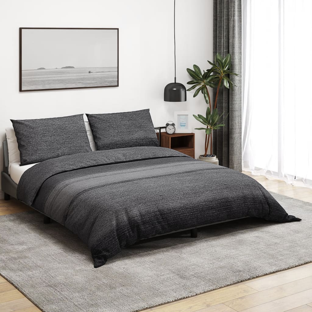 Dekbedovertrekset 140X200 Cm Katoen Donkergrijs En Zwart