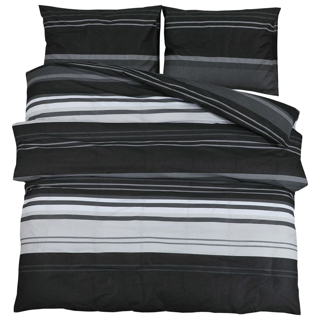 Dekbedovertrekset 225X220 Cm Katoen Zwart En Wit Zwarte Strepen