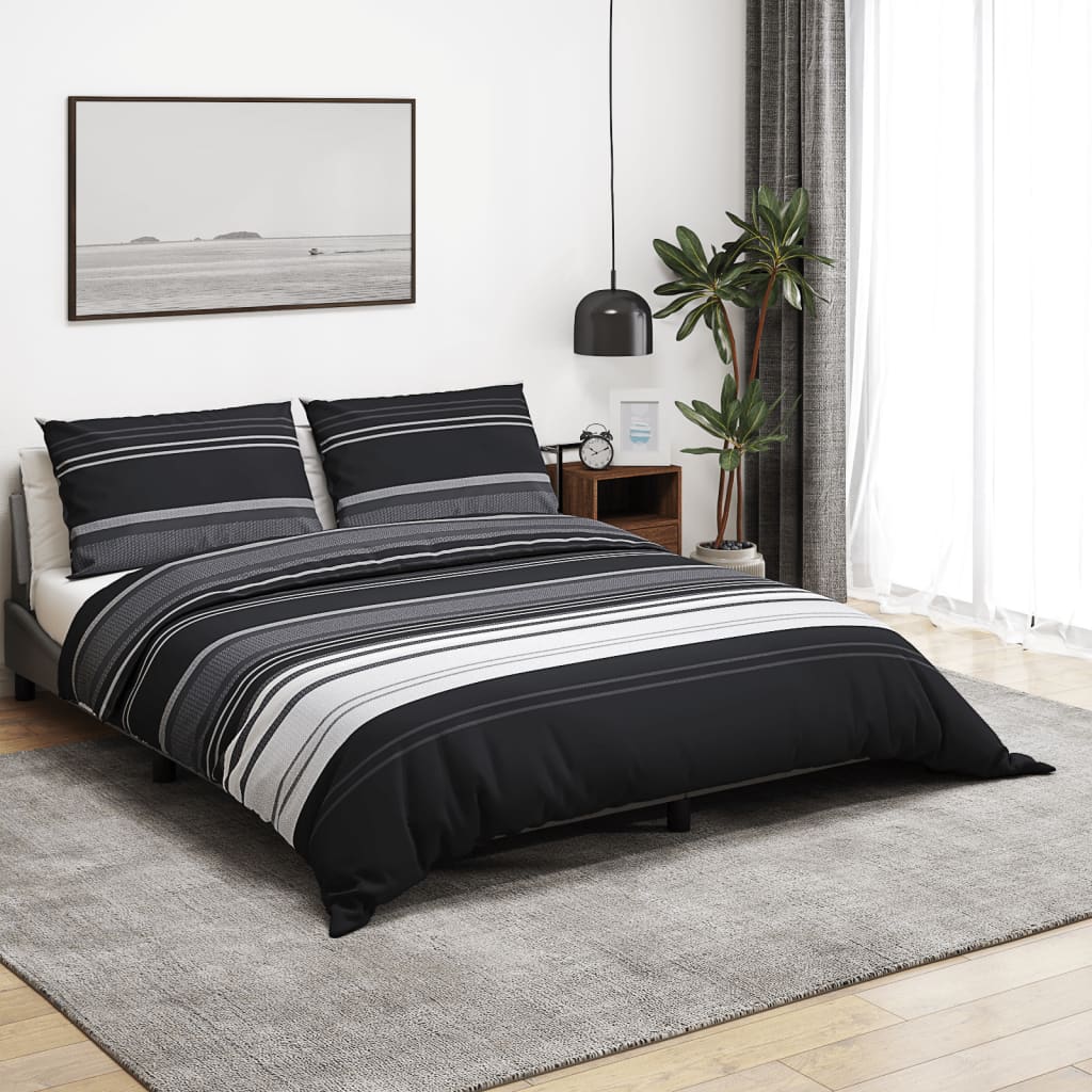 Dekbedovertrekset 260X220 Cm Katoen Zwart En Wit Zwarte Strepen