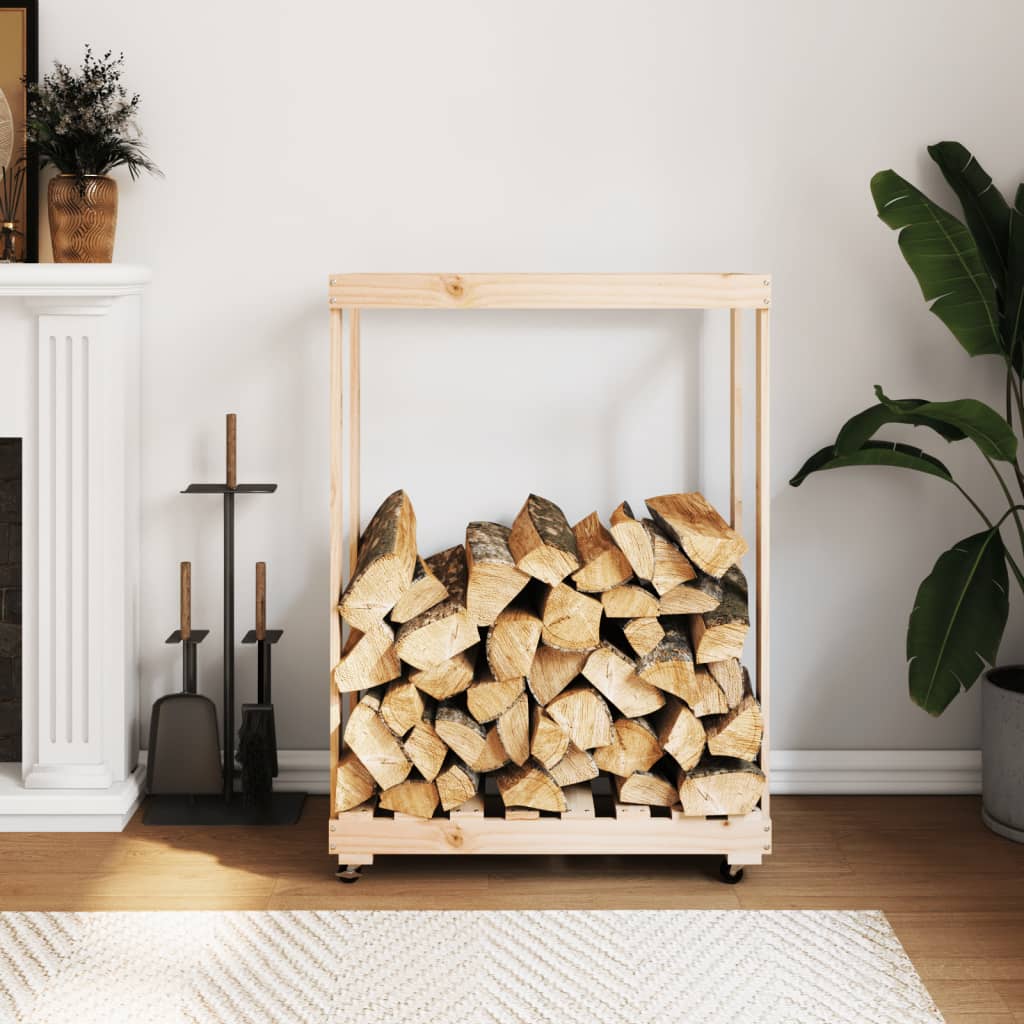 Houtblokhouder Met Wielen 76,5X40X108 Cm Grenenhout