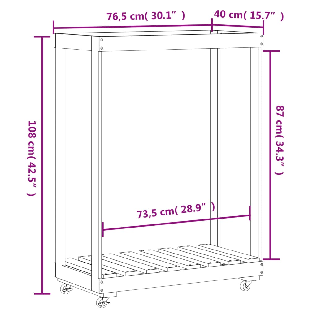 Houtblokhouder Met Wielen 76,5X40X108 Cm Grenenhout