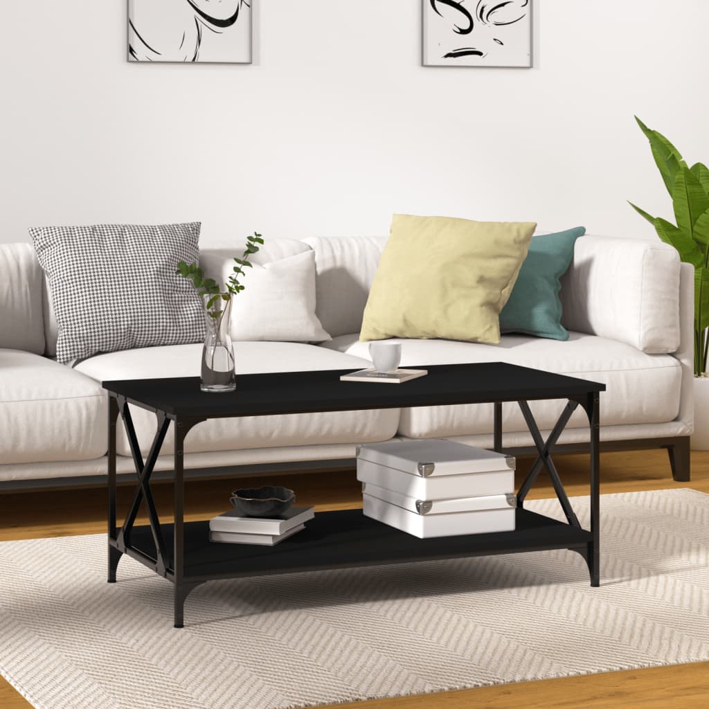 Salontafel 80X50X45 Cm Bewerkt Hout En Ijzer Zwart