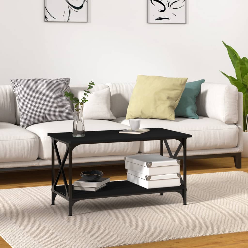 Salontafel 80X50X45 Cm Bewerkt Hout En Ijzer Zwart