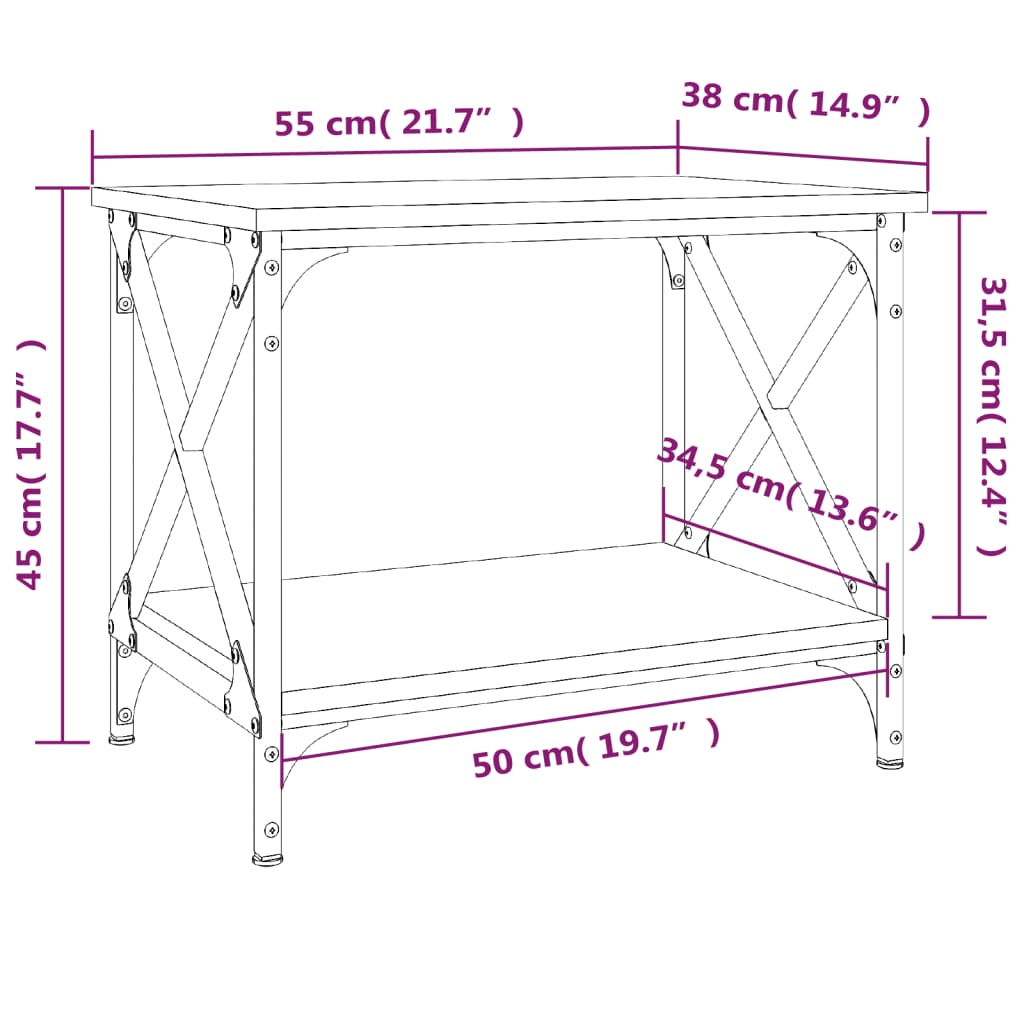 Bijzettafel 55X38X45 Cm Bewerkt Hout Kleurig