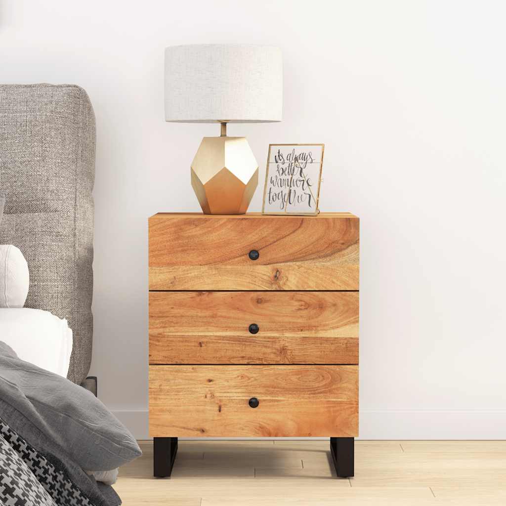 Nachtkastje 50X33X62 Cm Massief Mangohout En Bewerkt Hout