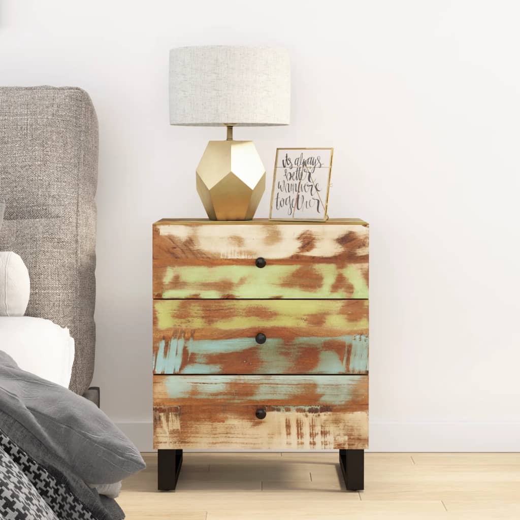 Nachtkastje 50X33X62 Cm Massief Mangohout En Bewerkt Hout