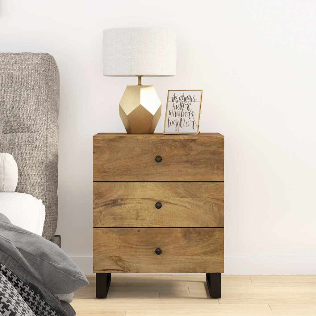 Nachtkastje 50X33X62 Cm Massief Mangohout En Bewerkt Hout