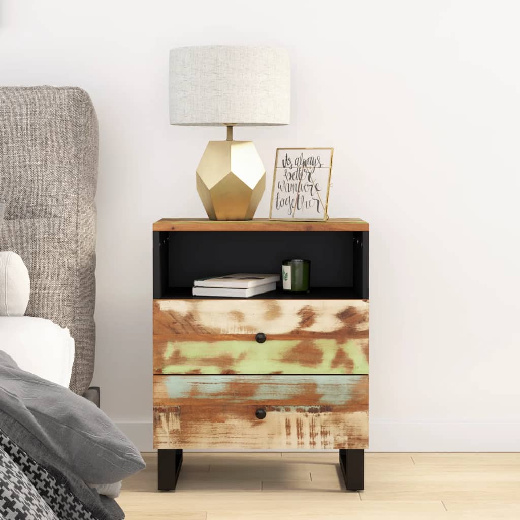 Nachtkastje 50X33X62 Cm Massief Mangohout En Bewerkt Hout