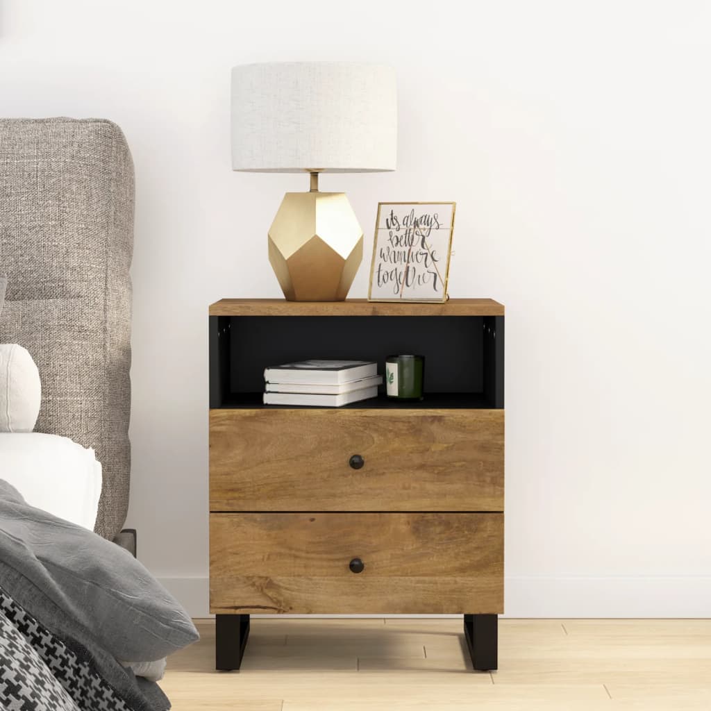 Nachtkastje 50X33X62 Cm Massief Mangohout En Bewerkt Hout