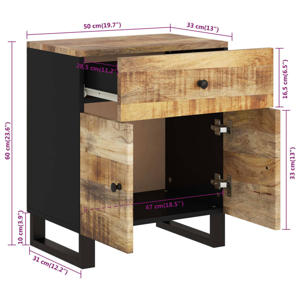 Nachtkastjes 50X33X60 Cm Massief Mangohout En Bewerkt Hout